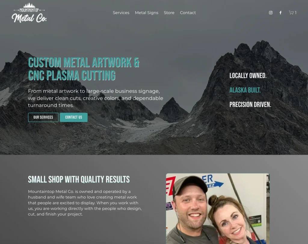 Mountaintop Metal Co homepage preview