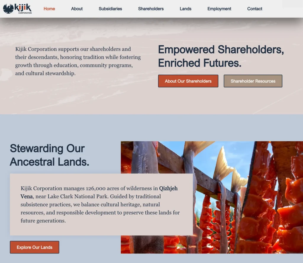 A preview of the Kijik Corporation Homepage