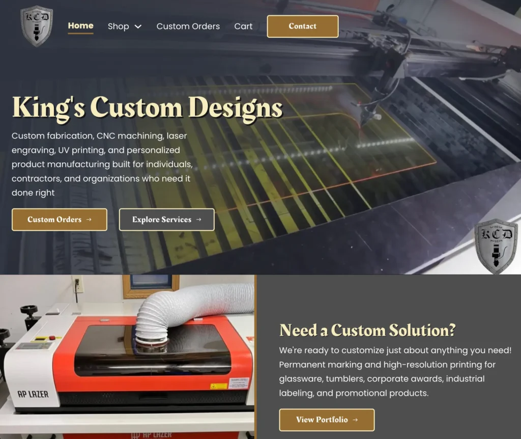 King's Custom Design homepage