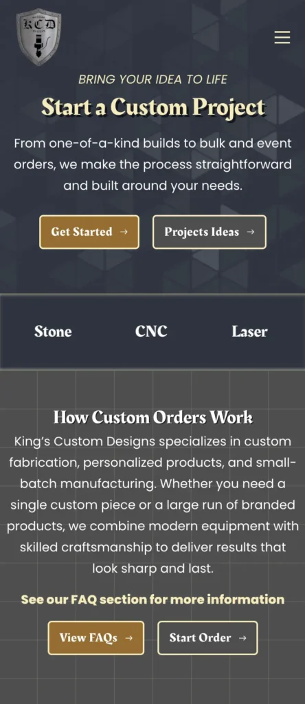 King's Custom Design mobile preview