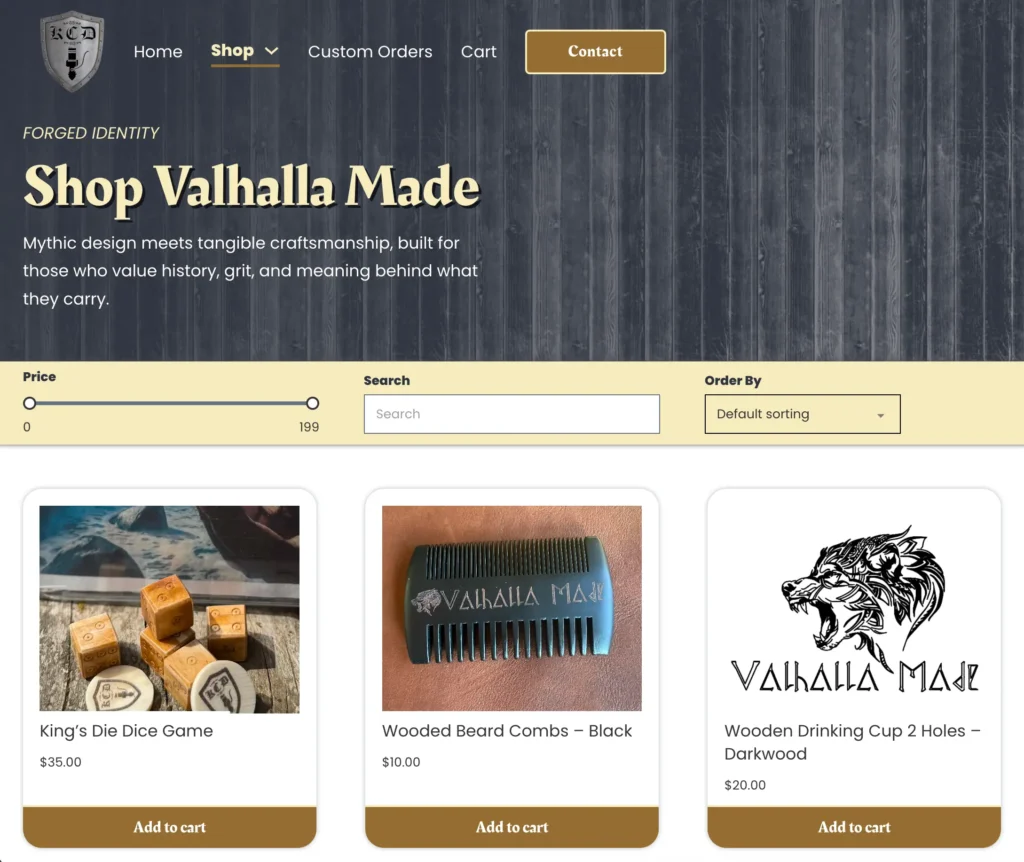 King's Custom Design shop page preview