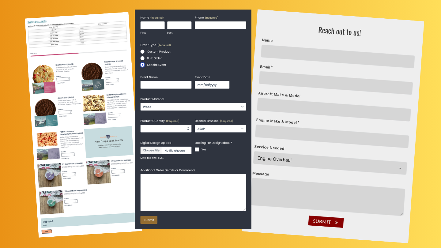 Several forms created by Mammoth Design for various clients