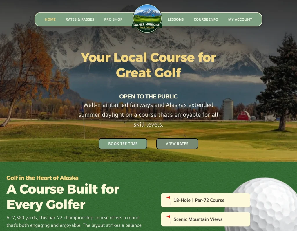 Palmer Municipal Golf Course website desktop preview