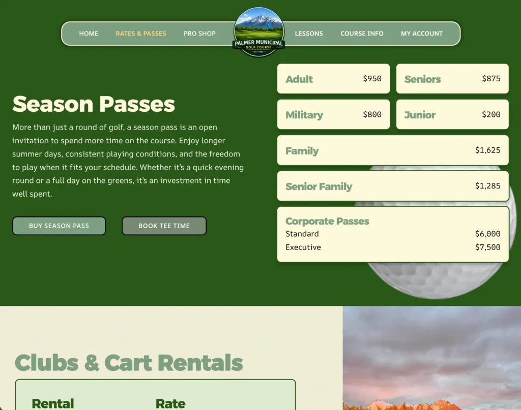 Palmer Municipal Golf Course website desktop preview