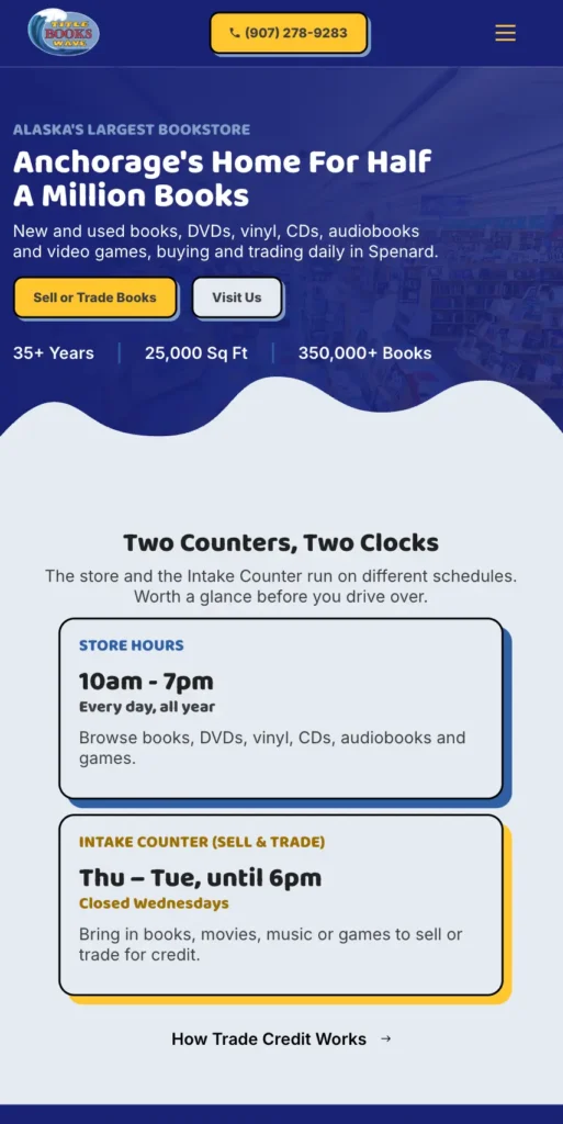 Title Wave Books website mobile preview